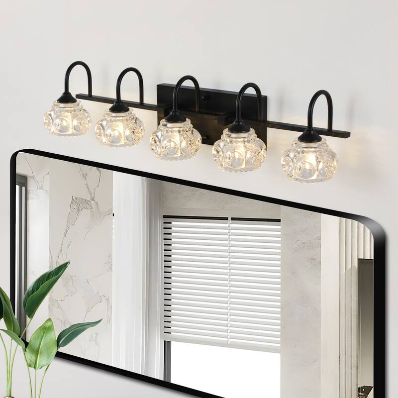 Patterned Glass Bathroom Vanity Light 3/4/5-Light Black