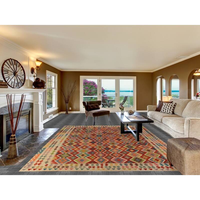 Tribal Kilim Oriental Area Rug Hand-Woven Wool Carpet - 8'3"x 11'2"