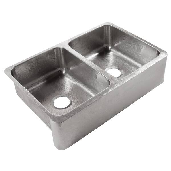 Anning Farmhouse Apron-Front Crafted Stainless Steel 32 in. 50/50 Double Bowl Kitchen Sink with Brushed Finish