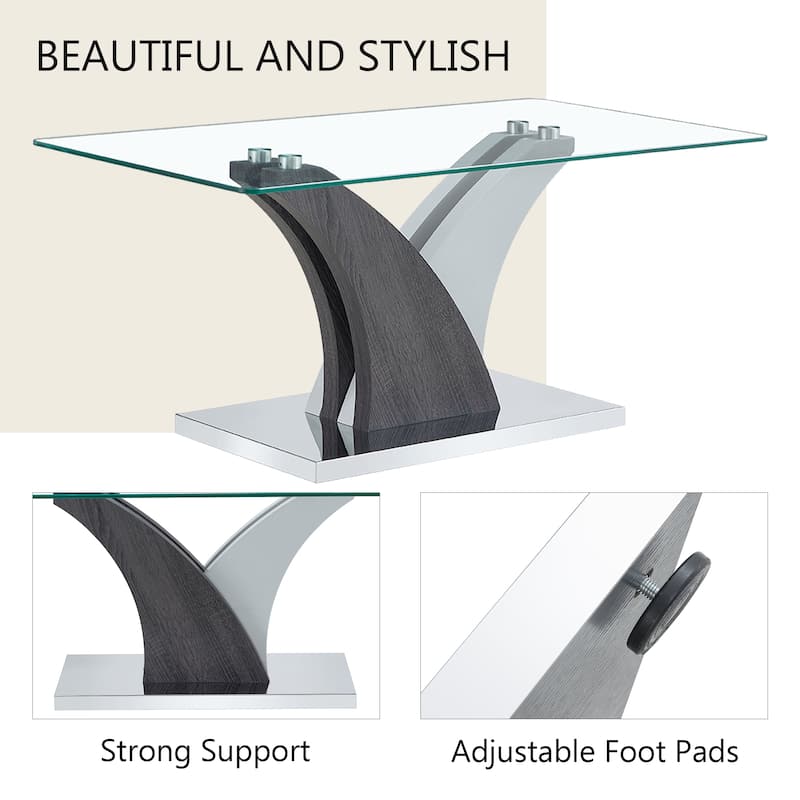 39.4" Modern Rectangular Coffee Table with Tempered Glass Countertop and Artistic MDF Legs