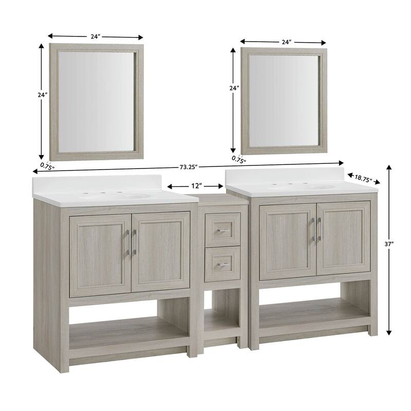 Blakely Double Vanity with Mirror and 12-inch Cabinet