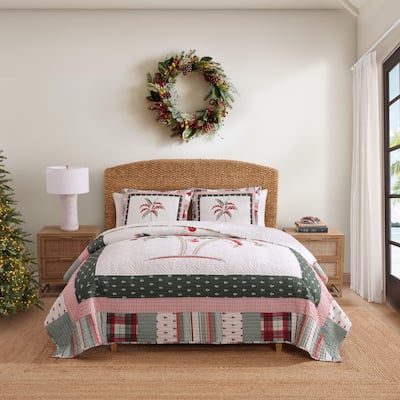 Tommy Bahama Palm Tree Patchwork Cotton Green Quilt Set