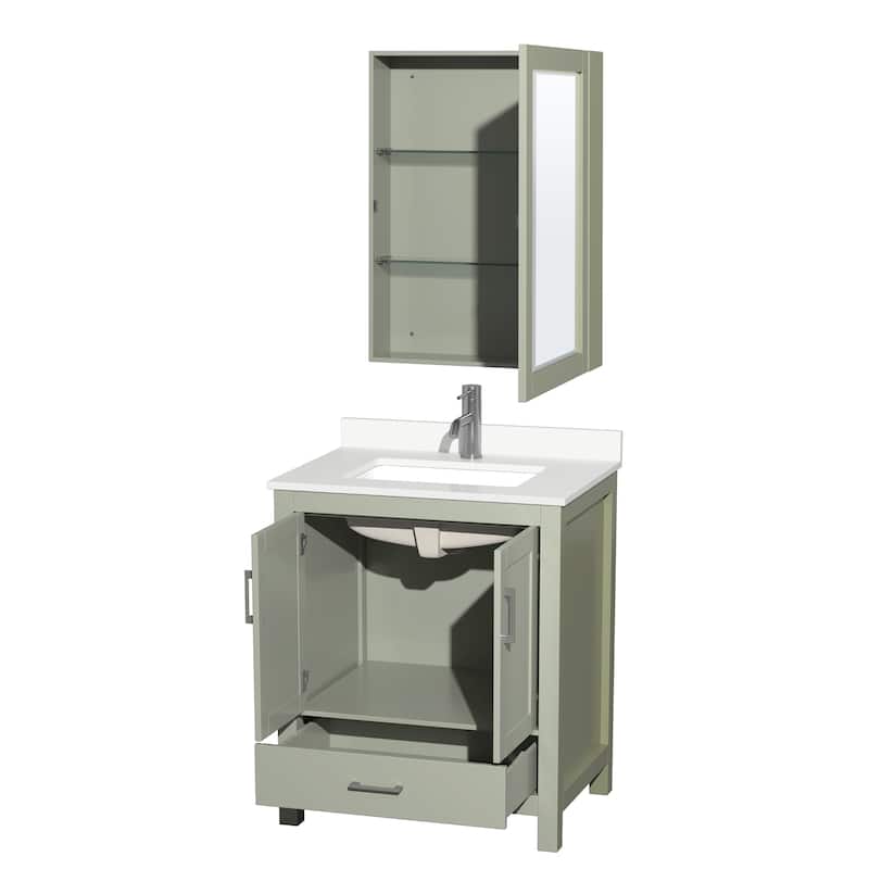 Sheffield 30-inch Single Vanity, Single Hole Quartz Top, Med Cabinet