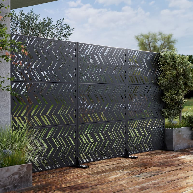Outdoor Privacy Screen Metal Privacy Screen Panel Free Standing - 72*47 - 72*47 - Black