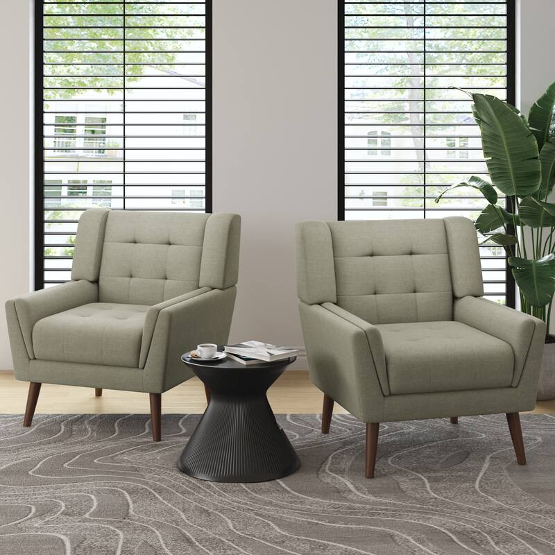 Modern Tufted Accent Chair Linen Armchairs Set of 2 - Beige Grey