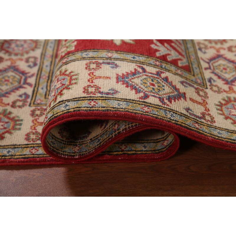 Geometric Red Kazak Accent Rug Handmade Wool Carpet - 2'8" x 4'1"