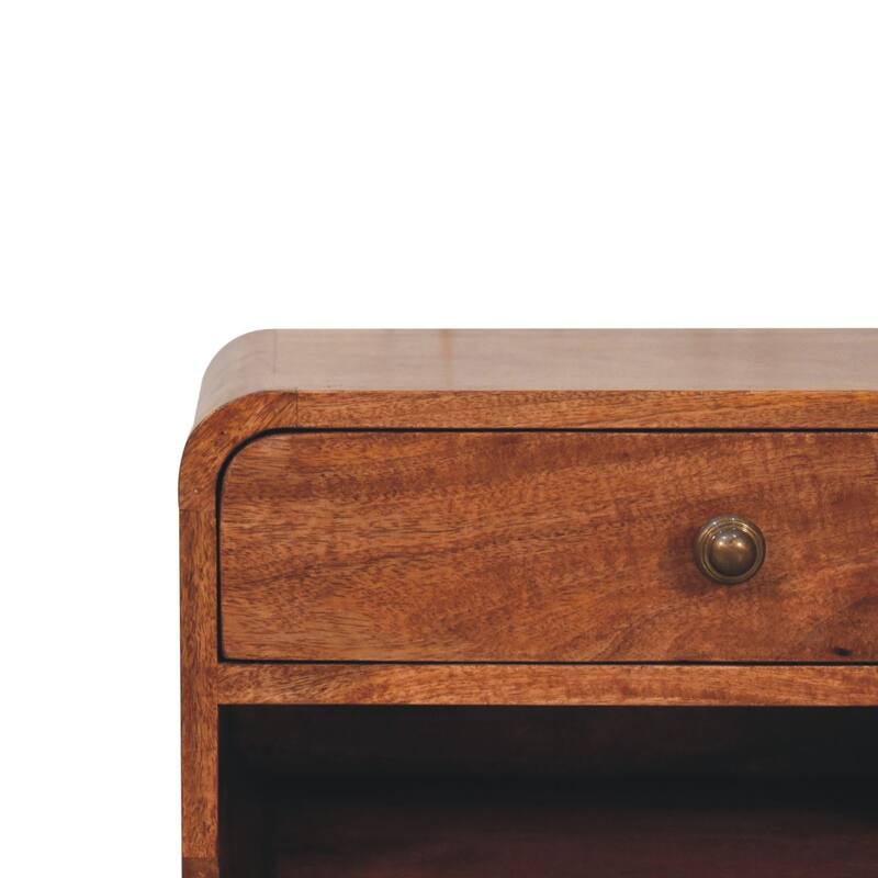 Artisan Furniture Solid Wood Curved Honey Caramel Wall Mounted Bedside with Open Slot