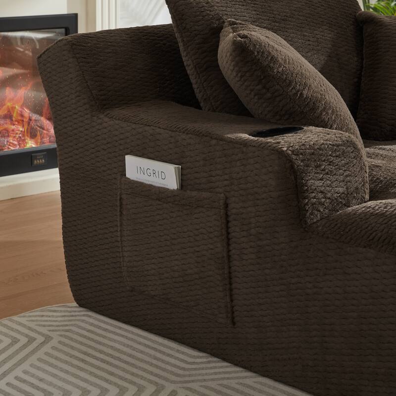 Comfy Sleeper Sofa Single Chaise Lounge w/ Cup Holders & Side Pockets