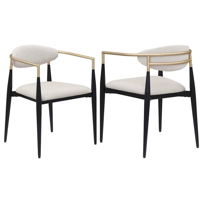 Exis Dining Armchair Set of 2, Modern Beige Fabric, Sleek Black Metal