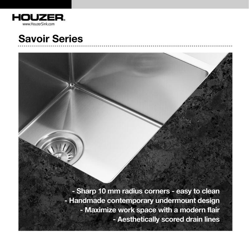 Houzer Savoir 17" Single Basin 18 Gauge Bar/Prep Sink for Undermount