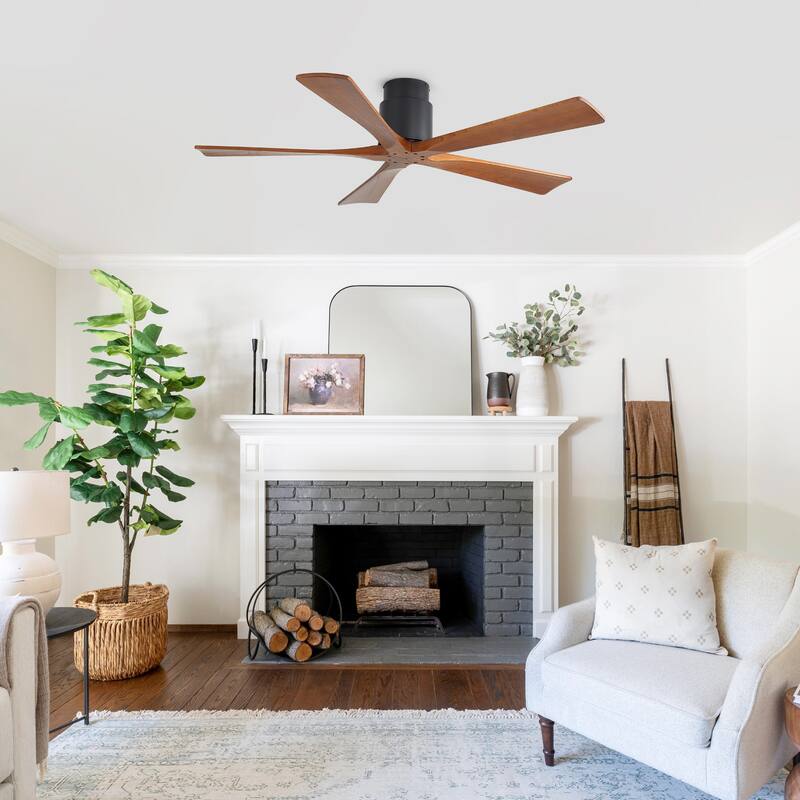 52-inch Matte Black Ceiling Fan without Light, Walnut Wood Blades, Remote Control, Reversible DC Motor