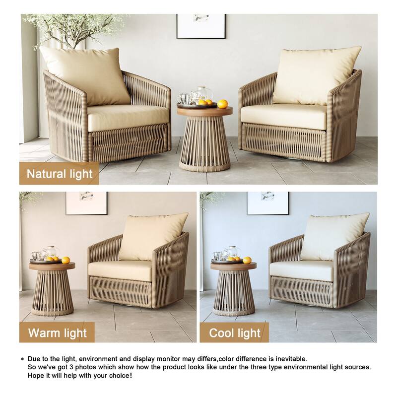 3-piece Cushioned Swivel Patio Wicker Furniture Set Outdoor Rattan Bistro Set