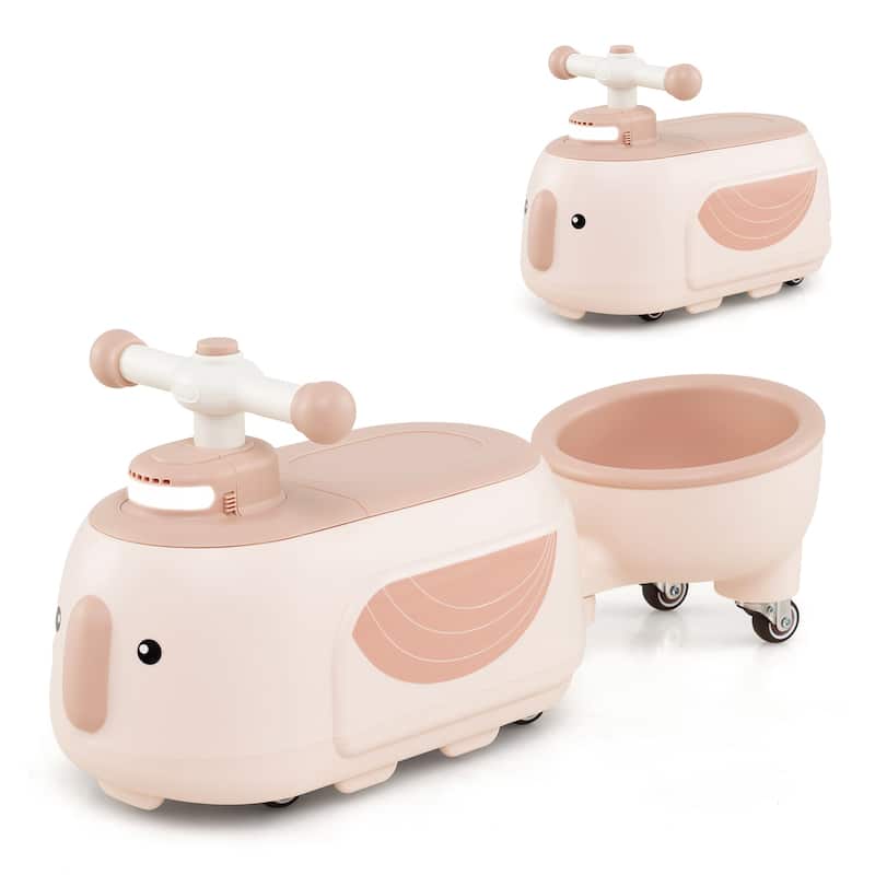 Toddler Ride On Car with Trailer 2-in-1 Foot-to-Floor Sliding Toy with Lights and Music - 28" × 9.5" × 12"