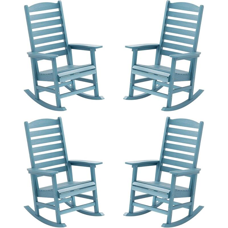 WINSOON All Weather HIPS Outdoor Rocking Chair with Curved Backrest - Set of 4 - Blue