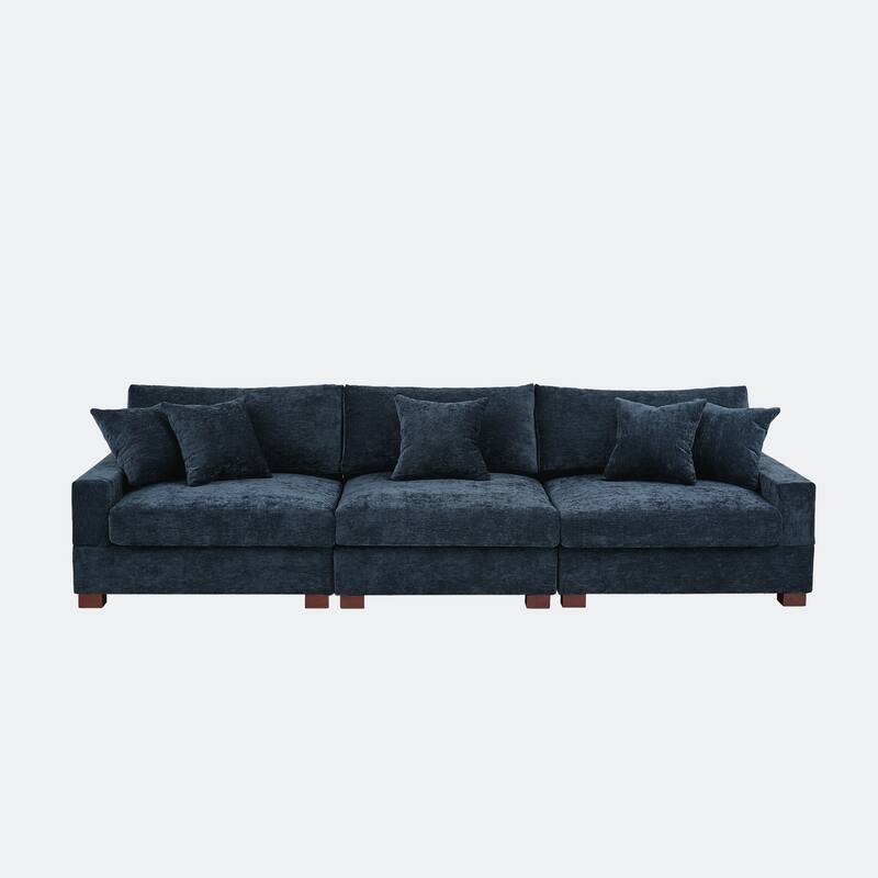 Modern Upholstered Chenille Modular Sectional Sofa with Pillow - Blue-3 Piece