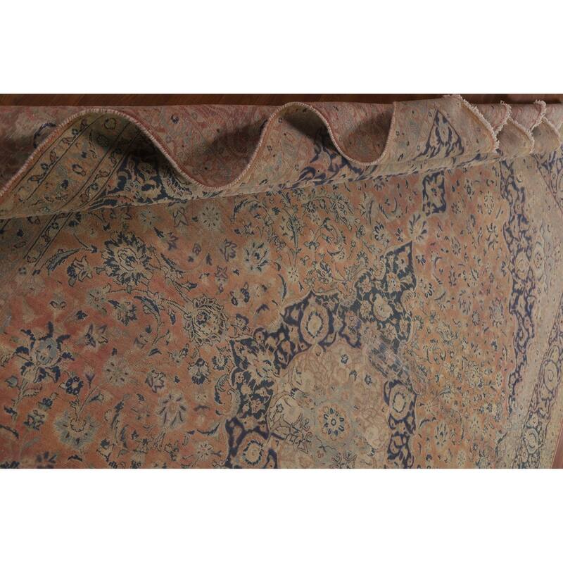 Distressed Kashan Persian Antique Area Rug Handmade Wool Carpet - 9'9" x 13'3"