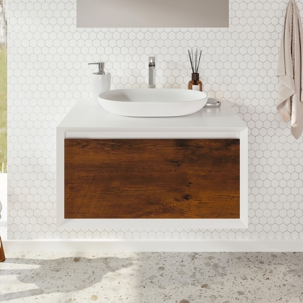 Santa Monica 30 in. W x 22 in. D x 16 in. H Single Bath Vanity in Gray Oak with White Vessel Sink
