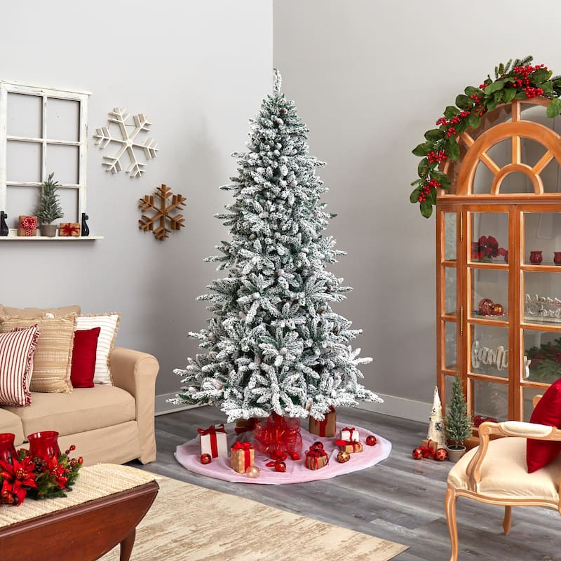 8Ft Artificial Christmas Tree with Warm Lights & Pine Cones - Holiday Decor - Green - 96