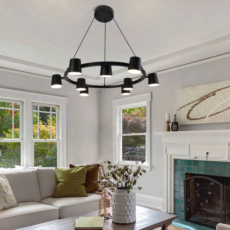 9-Light Wagon Wheel Chandelier Black and Gold Chandelier - N/A