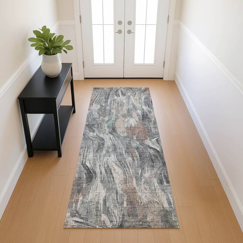 Machine Washable Indoor/ Outdoor Brushstrokes Modern Chantille Rug