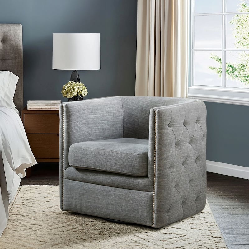 Madison Park Capstone 360-degree Swivel Barrel chair with Tufting and Nail heads