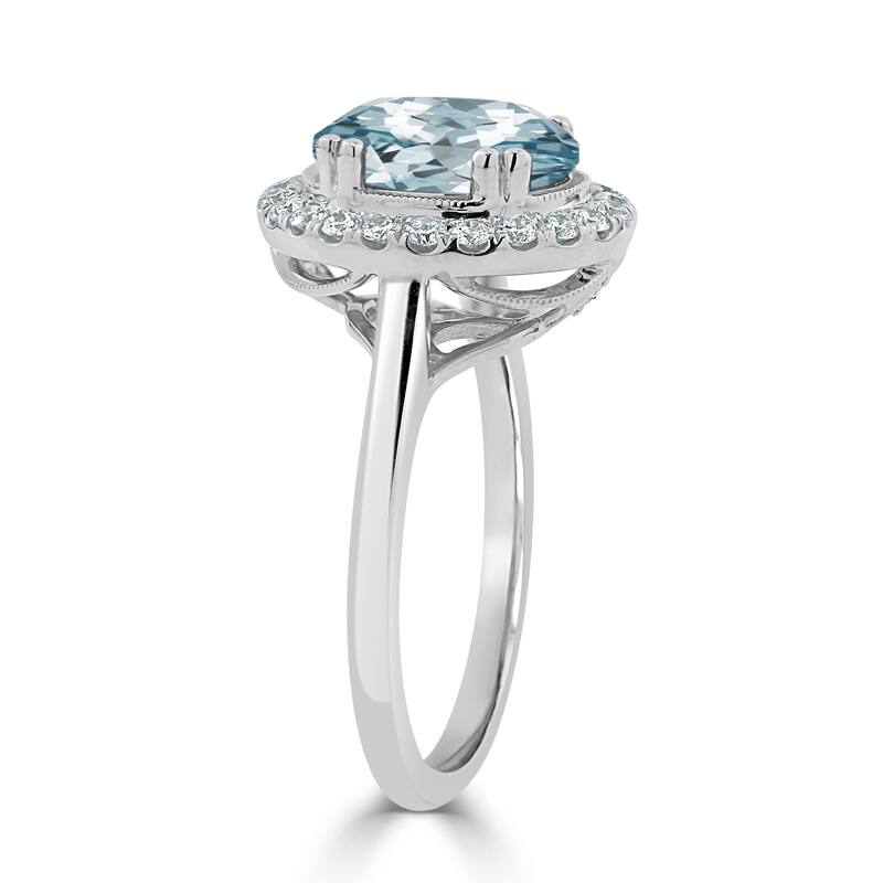 Auriya Vintage 1 5/8ct Oval Aquamarine and Halo Diamond Engagement Ring 1/3ctw 14k Gold