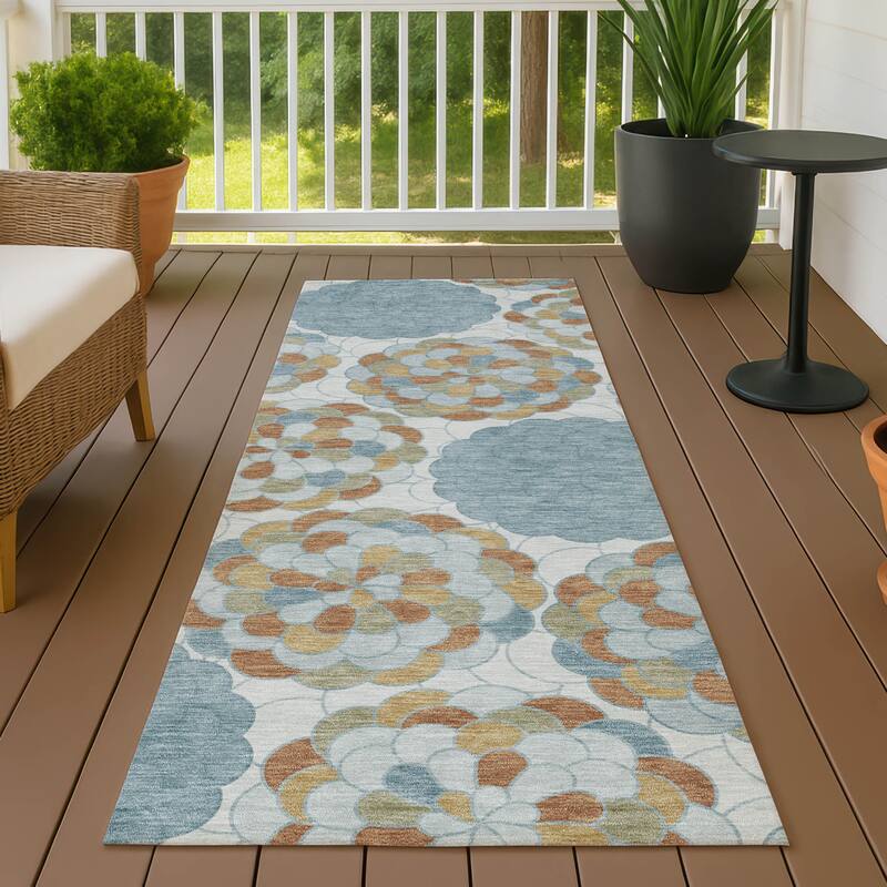 Machine Washable Indoor/ Outdoor Mosaic Cluster Chantille Rug - Sky - 2'3" x 7'6"