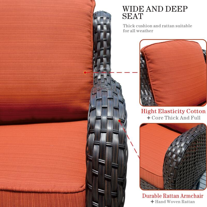 OVIOS 8-piece Rattan Wicker Patio Furniture Set Swivel Rocking Chair Set
