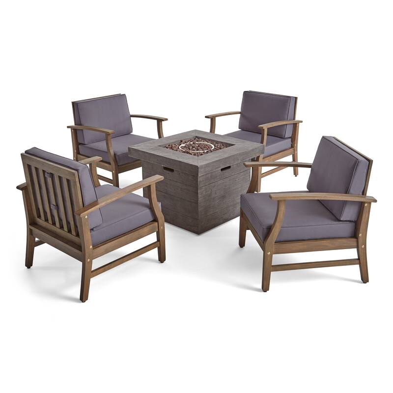 Havana Outdoor 4-seater Wood Chat Set with Fire Table by Christopher Knight Home