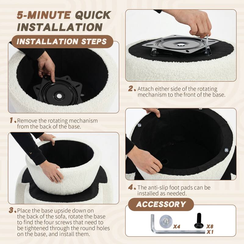 360° Swivel Accent Chair, Round Barrel Upholstered Armchair with Lumbar Cushion