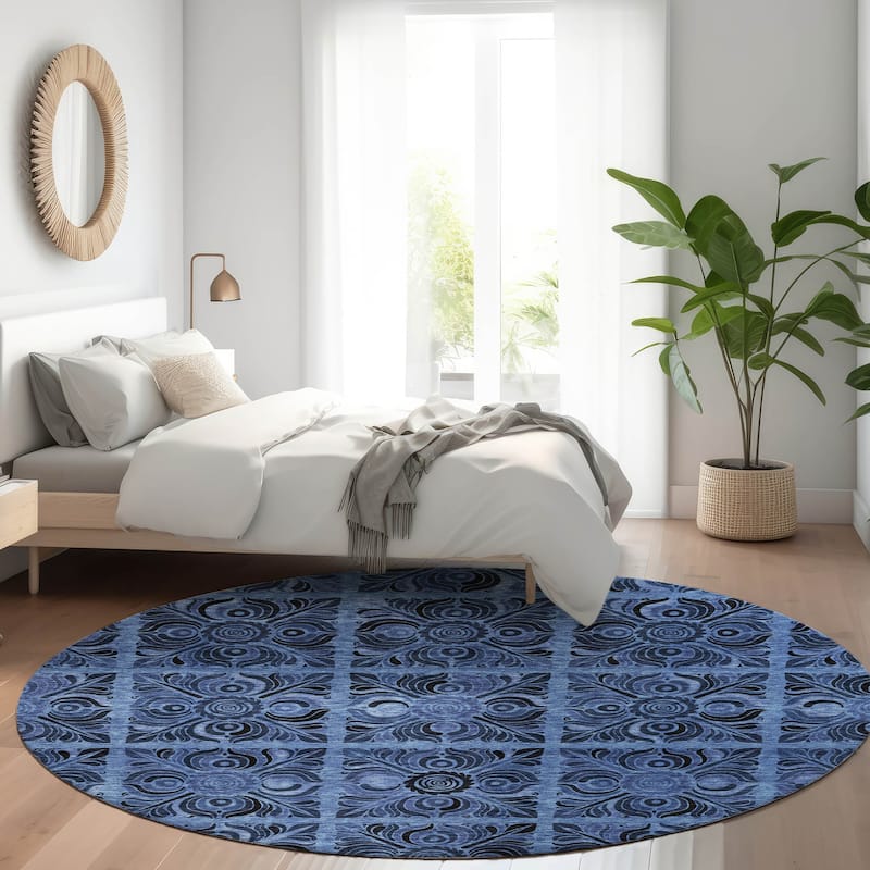 Premium Washable Super Soft Mosaic Panel Mayfield Rug - Denim - 8' x 8'