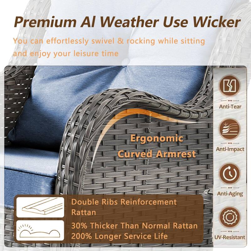 8 Pieces Patio Furniture Sets with Swivel Chairs and Storage Ottoman