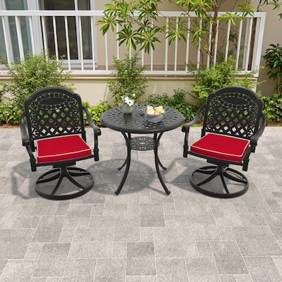 3-Piece Aluminum Round Outdoor Patio Dining Set, 2 Cushioned Swivel Chairs, Table, All-Weather Frames