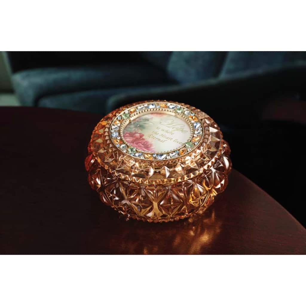 Set of 4 Amber Round Decorative Jewelry Music Boxes