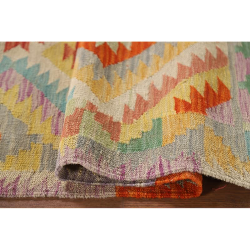 Multicolor Kilim Area Rug Reversible Flatweave Wool Carpet - 3'4"x 4'11"