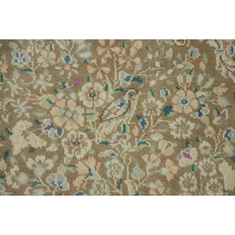 Hand Knotted Oriental 100% Wool Carpet Traditional Floral Brown Kerman Area Rug - 2' 9'' X 1' 9''