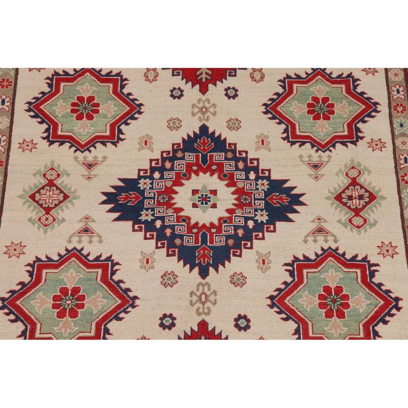 Ivory Kazak Oriental Area Rug Hand-Knotted Wool Carpet - 6'7" x 9'8"