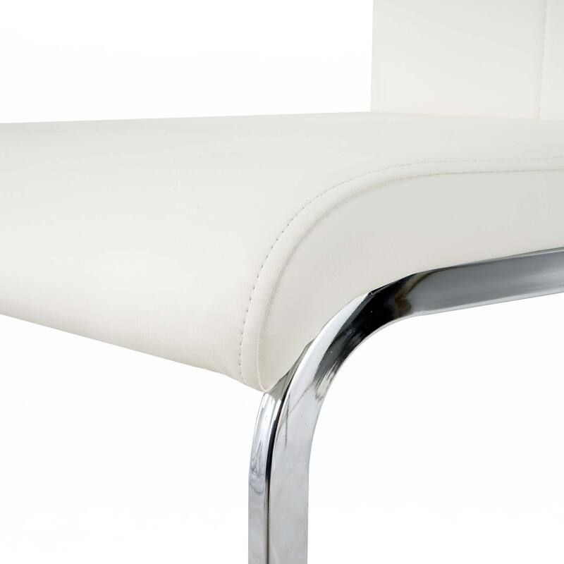 PU Dining Chair Living Room Chair with Silver Leg(Set of 4)