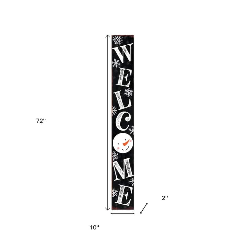 HomeRoots 72" Black And White Solid Wood Welcome Snowman Porch Sign