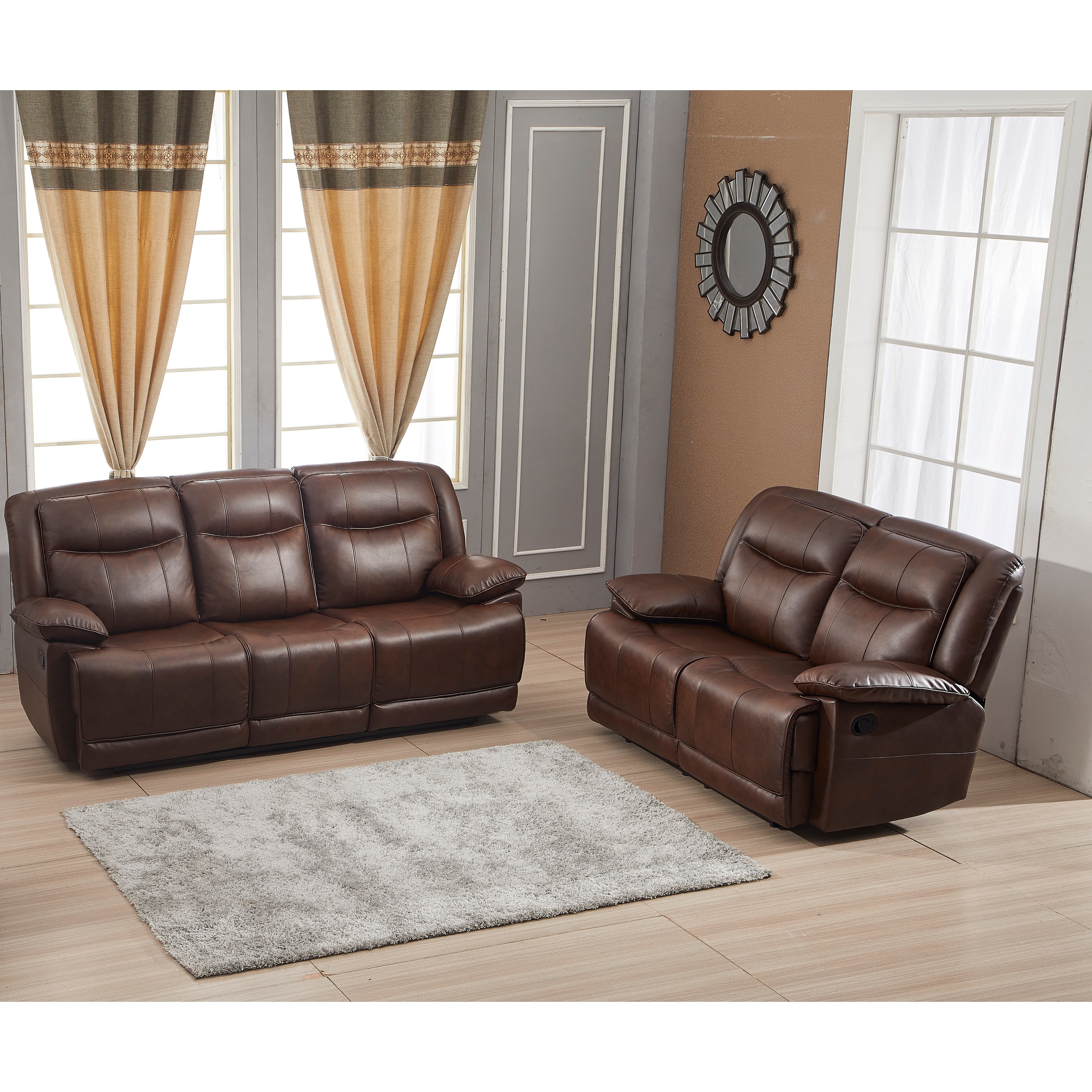Gold Thread 3+2 Sofa Set Loveseat Couch Recliner Leather Living Room Black 