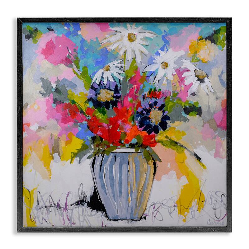Stupell Bright Clustered Flowers Framed Giclee Art Design By Joan Curtis - 17 x 17 - Black