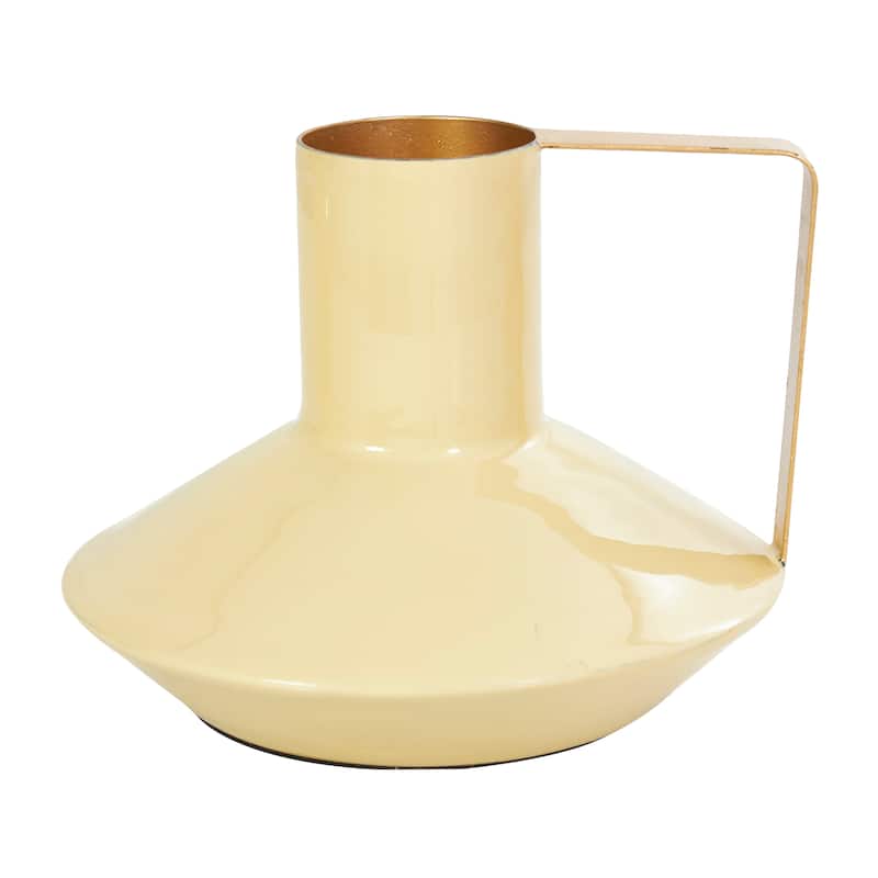 CosmoLiving by Cosmopolitan Metal Enameled Abstract Vase with Varying Shapes and Geometric Gold Handles (Set of 3)