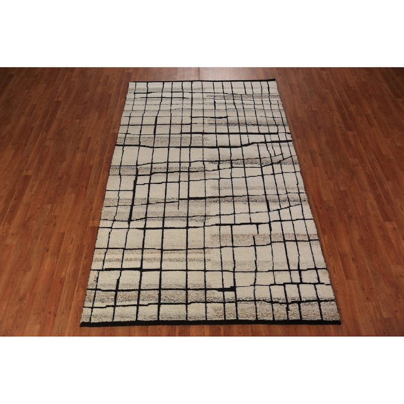 All-Over Moroccan Modern Area Rug Handmade Wool Carpet - 5'3" x 8'3"