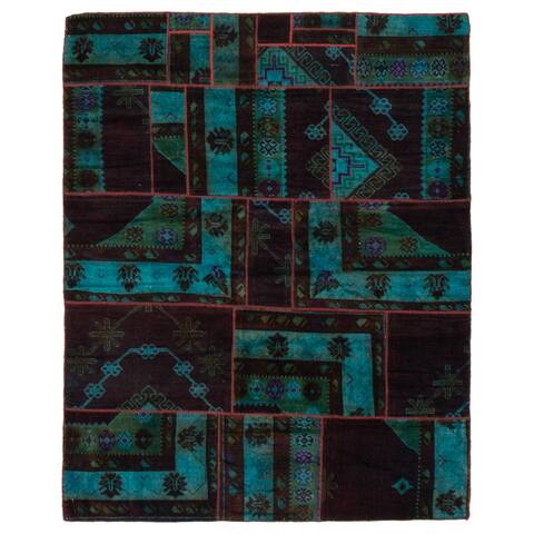 ECARPETGALLERY Hand-knotted Color Transition Patchwork Teal Wool Rug - 5'1 x 6'6
