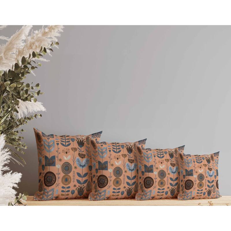 Baltic Blossoms Indoor/Outdoor Reversible Throw Pillow Blue and Brown