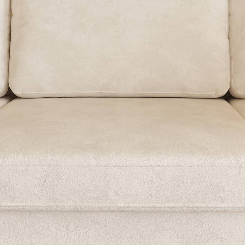 Modern Chenille Fabric 4-Seat Sofa Couch Off-White, Wood Frame, High Elastic Foam