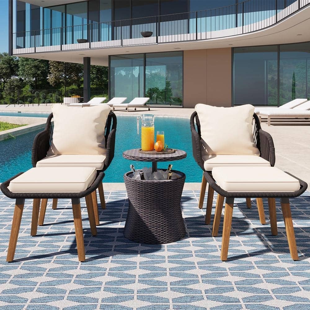 5-Piece Patio Conversation Set with Cool Bar Table & Ottomans - Piece