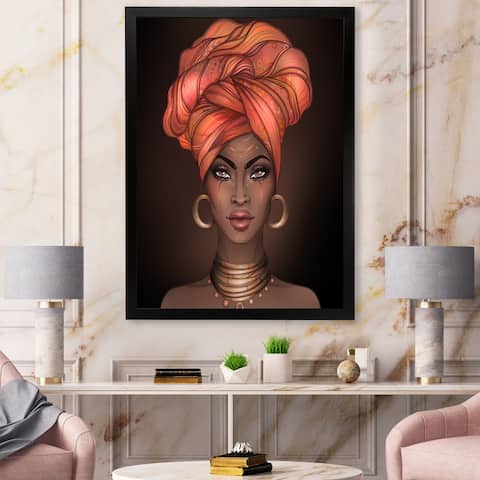 Designart 'African American Woman with Turban V' Modern Framed Art Print