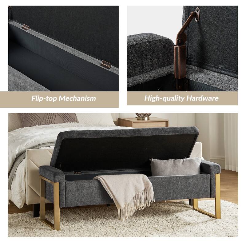Alina Modern Upholstered Flip Top Storage Bench with Metal Legs by HULALA HOME