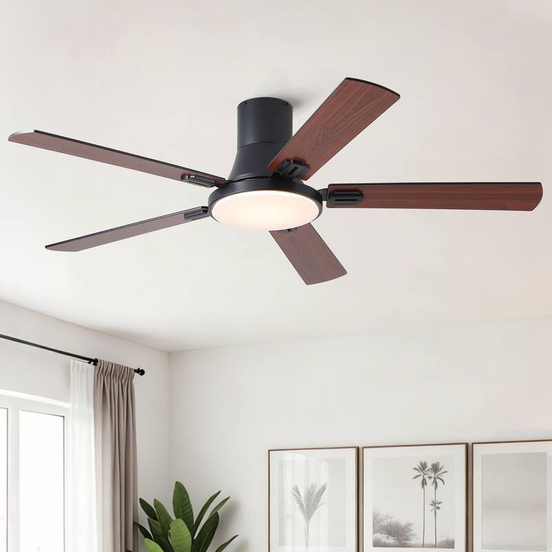 52 inch Mordern Flush Mount Ceiling Fan with Light and Remote Control